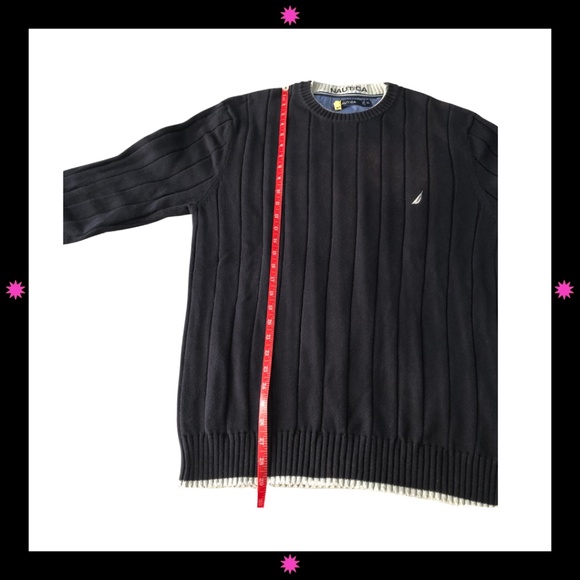 MEN’S NAVY BLUE SWEATER WITH WHITE TRIM ON CUFFS, NECK & BOTTOM BY NAUTICA XL - Picture 5 of 7
